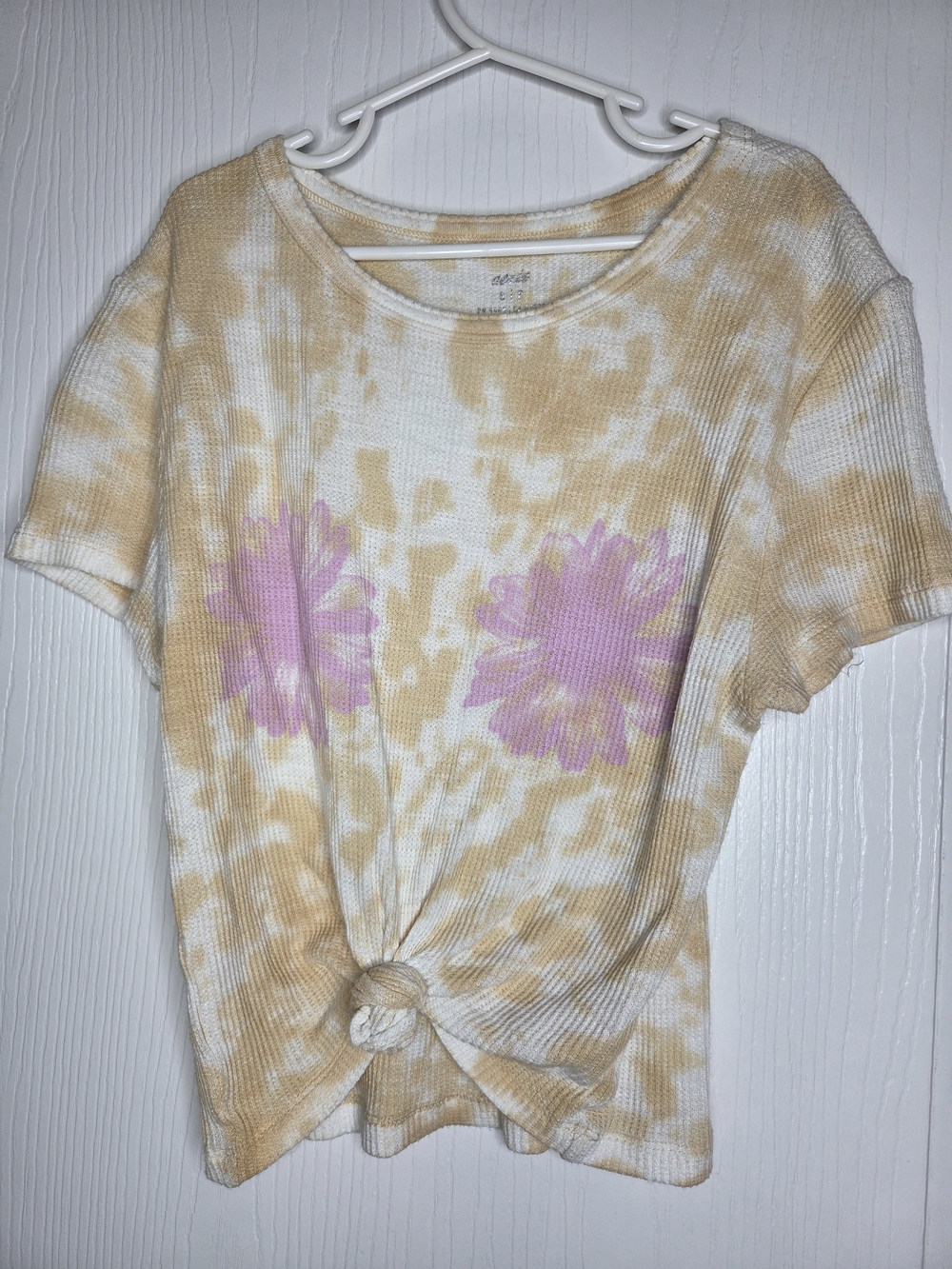 Aerie Floral Tie Dye Waffle Knit Twist Front Top Soft Girl Casual S